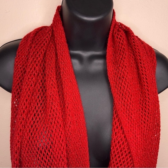 Y2K STEVE MADDEN RED GLITTER KNIT CROCHET INFINITY SCARF - Picture 7 of 11